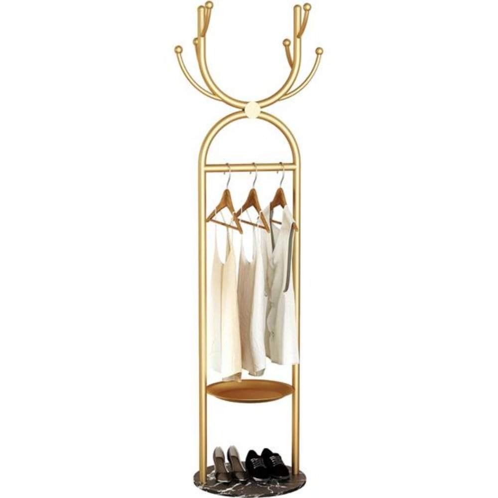 Coat Rack, Metal Modern Free Standing with Marble Base and Antler Hooks